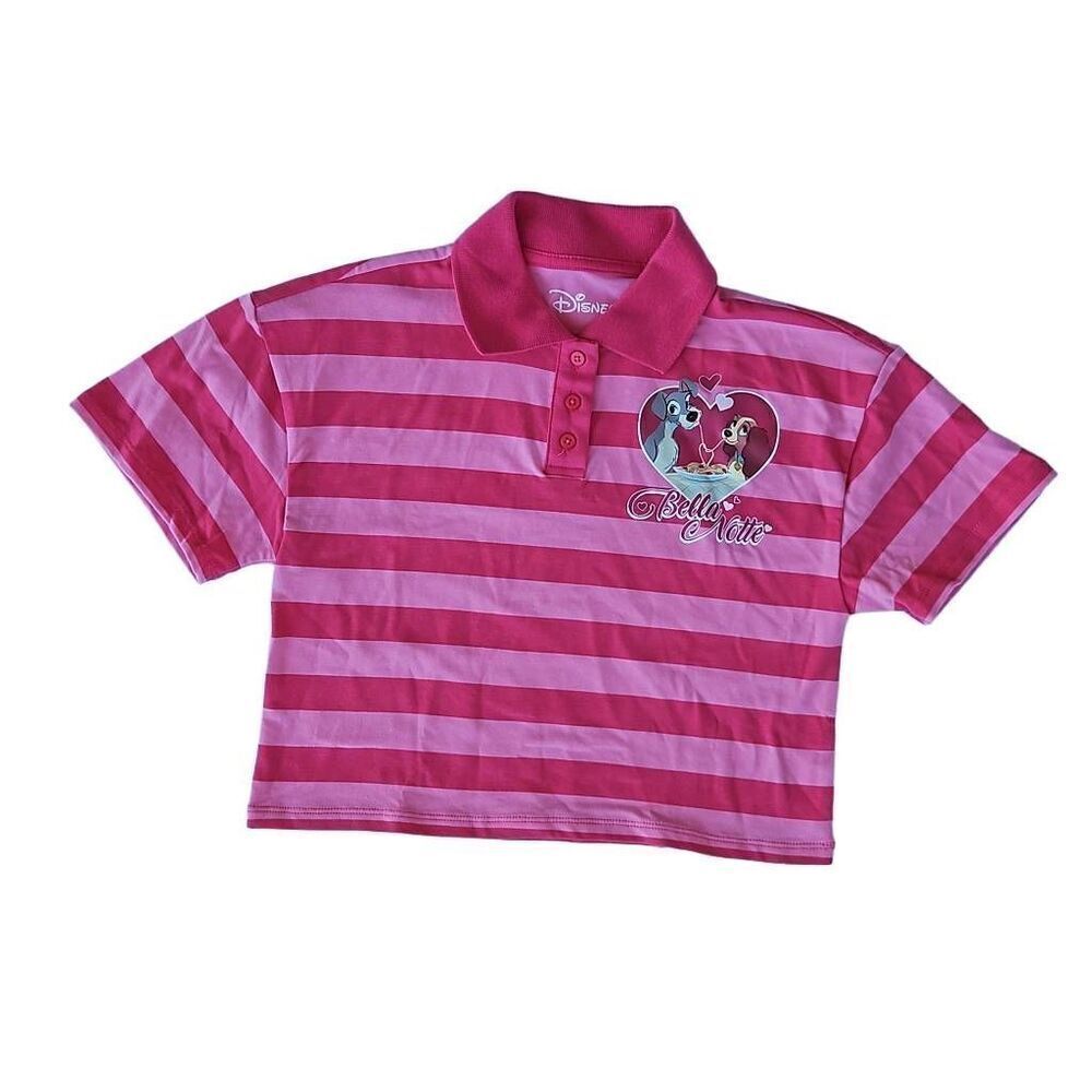 Disney Girls Lady and the Tramp Belle Notte Collared Striped Short Sleev…
